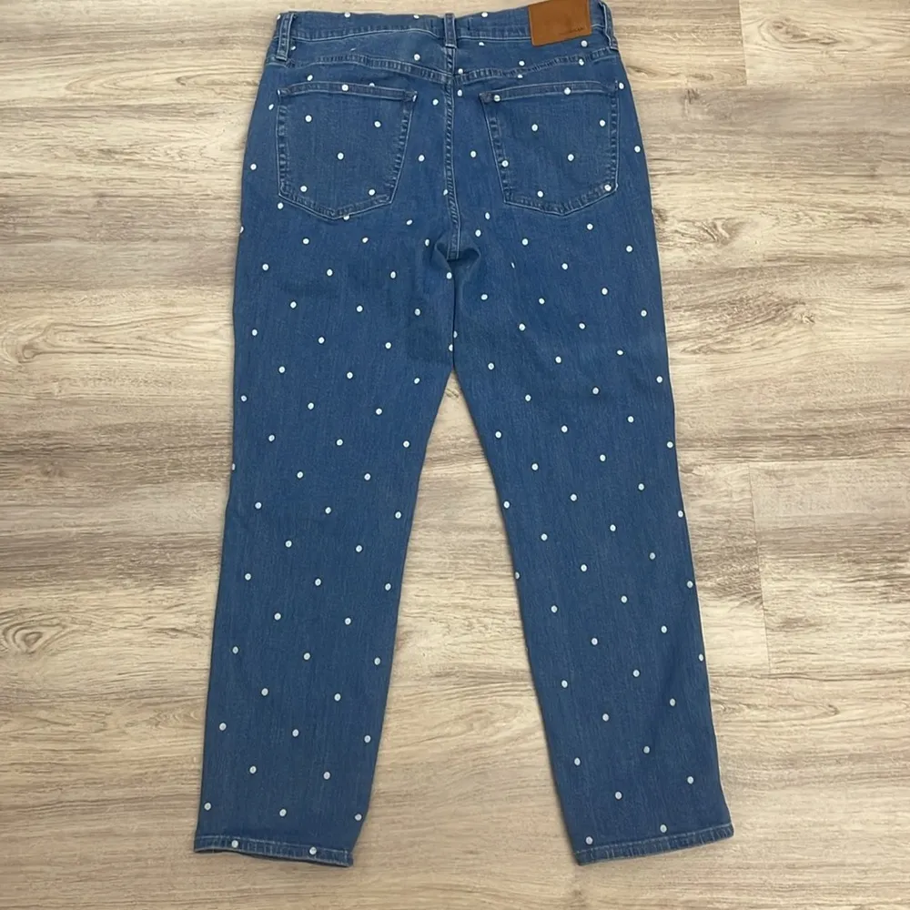 J. Crew Blue With White Polka Dots Vintage Straight Cropped Jeans Size 29 - Image 2