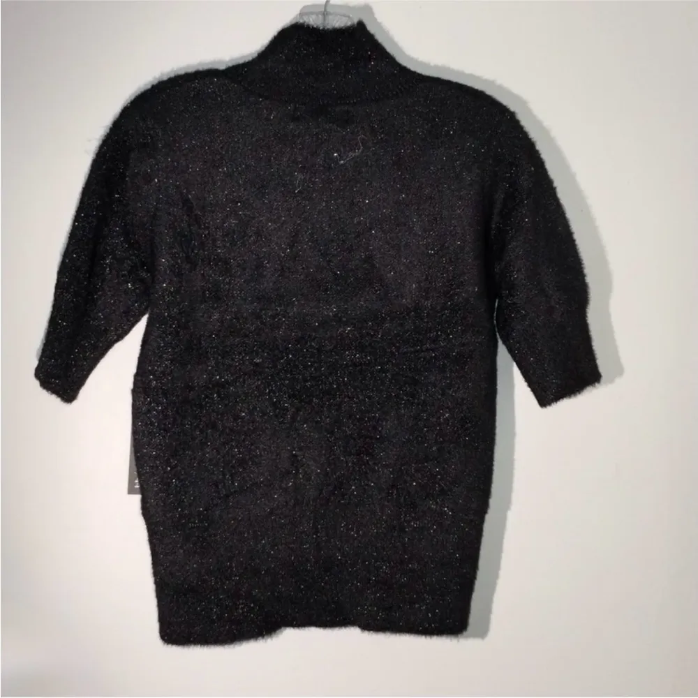 Anthro Bailey 44 Women’s Shiny Black Short Sleeve Sweater Sz M NWT MSRP: $150 - Image 3