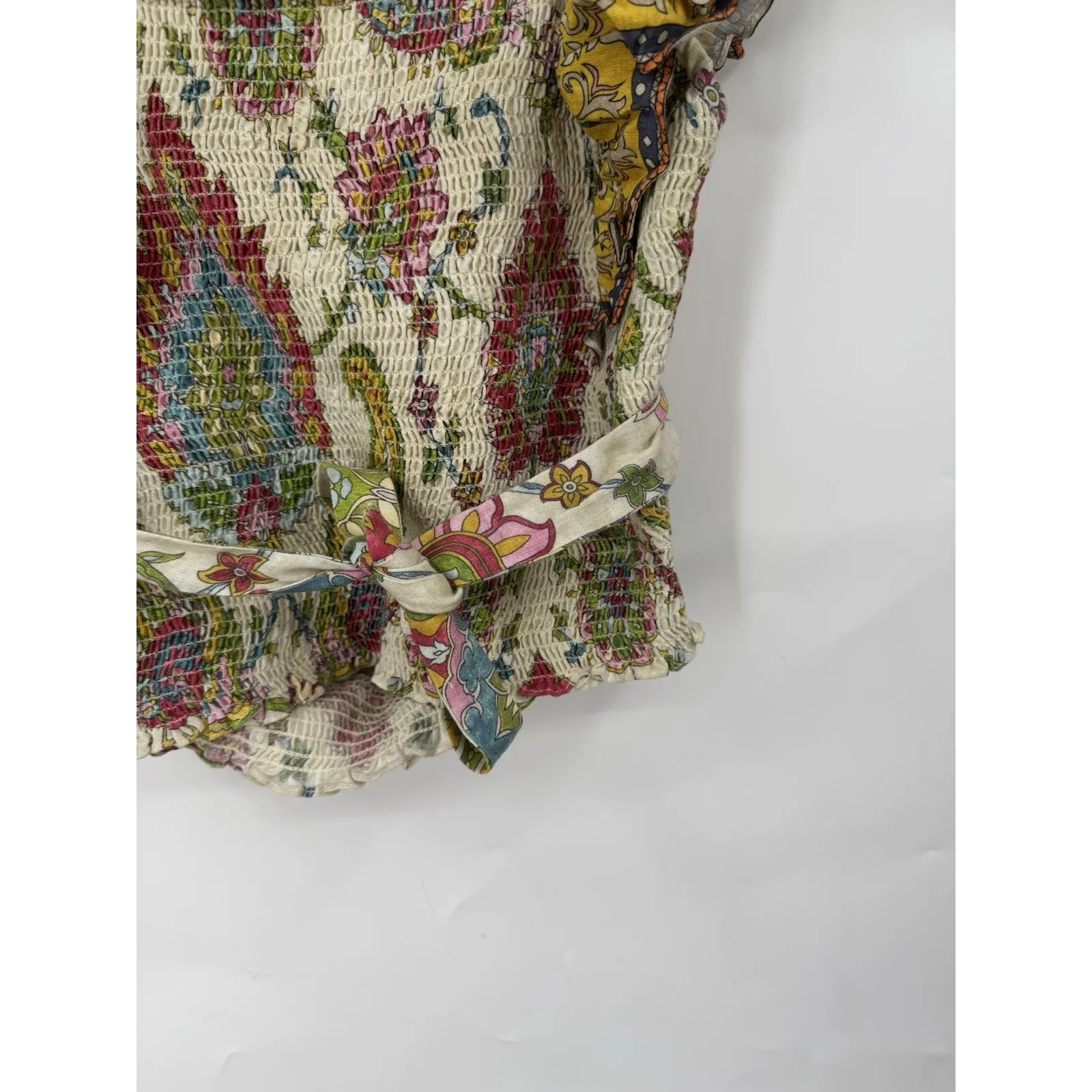 Ranna Gill Wrap Bohemian Cropped Too Women Small Colorful Ruffle Prairie Peasant - Image 6