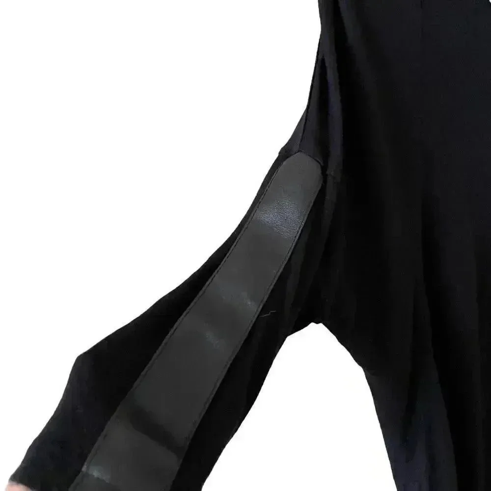 Zara W/B Collection Top 3/4 Sleeve Black Loose Fit Faux Leather Trim Sz S #1704 - Image 7