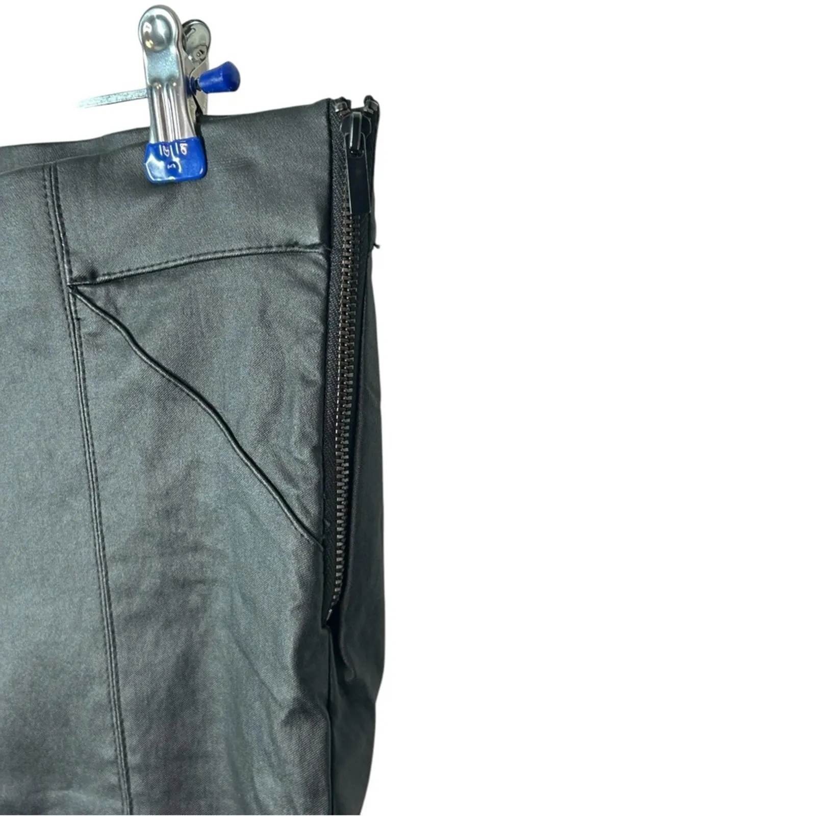 Zara Black Vegan Leather Skinny Pants Cropped Zip Rocker Style Size L - Image 9