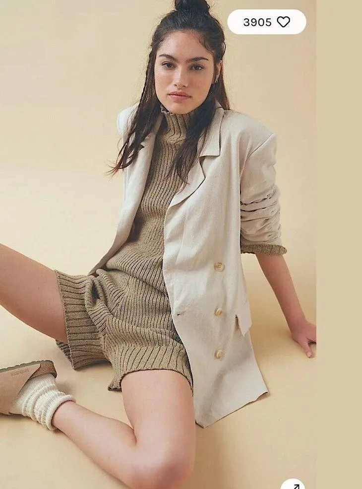 Free People Olivia Blazer in Pebble Linen Blend Double‎ Breasted Jacket M - Image 4