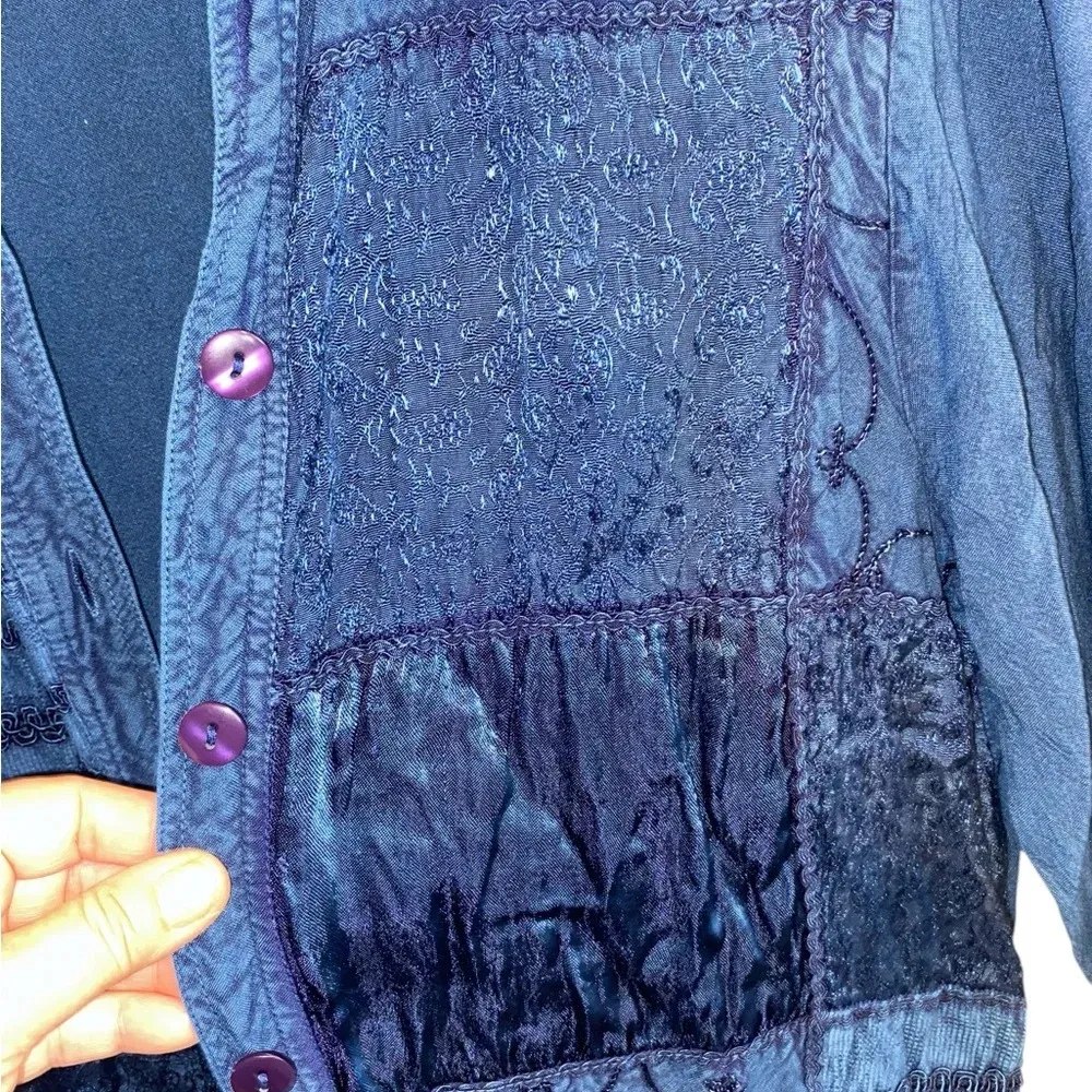 vintage 90s blue patchwork shirt jacket shacket boho western Fall whimsigoth Size M - Image 6