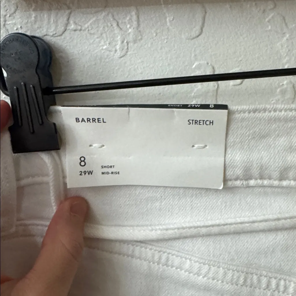 American Eagle Barrel Jeans Drawstring Cool White Stretch Mid Rise 8 Short - Image 6