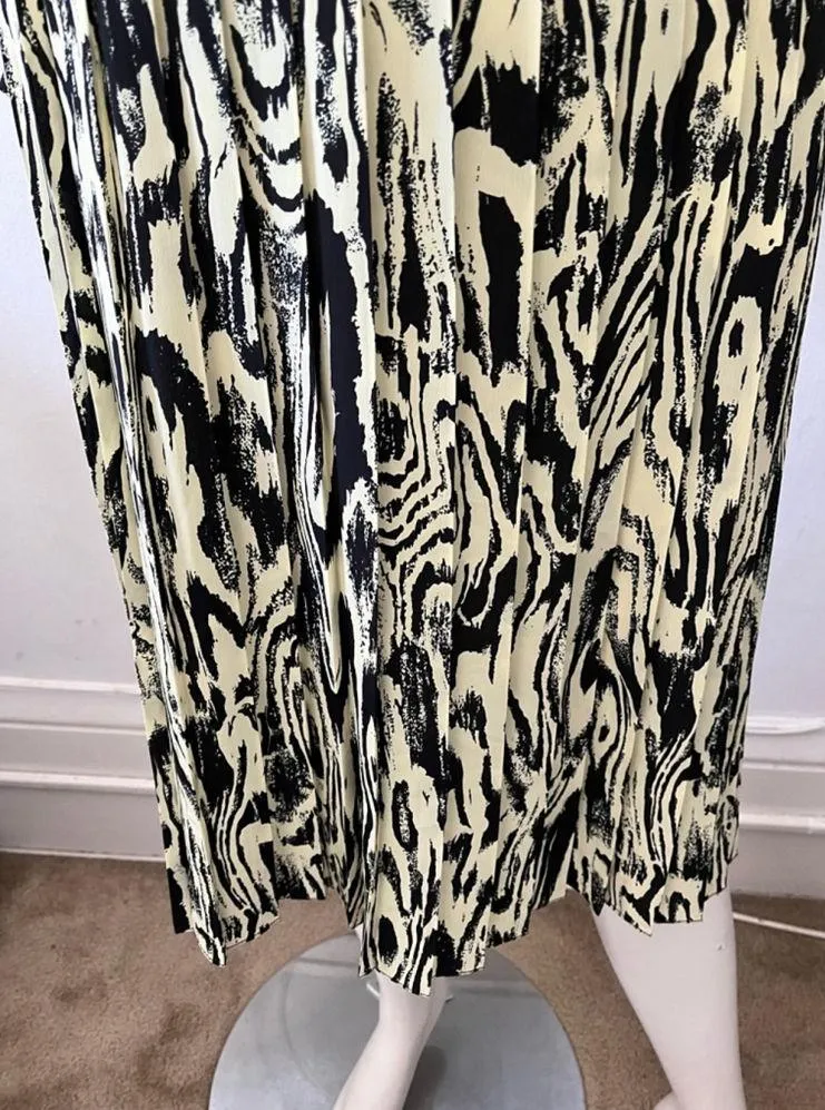 Vintage 80s yellow black brushstroke avante garde high neck ruffle button dress Size M - Image 8