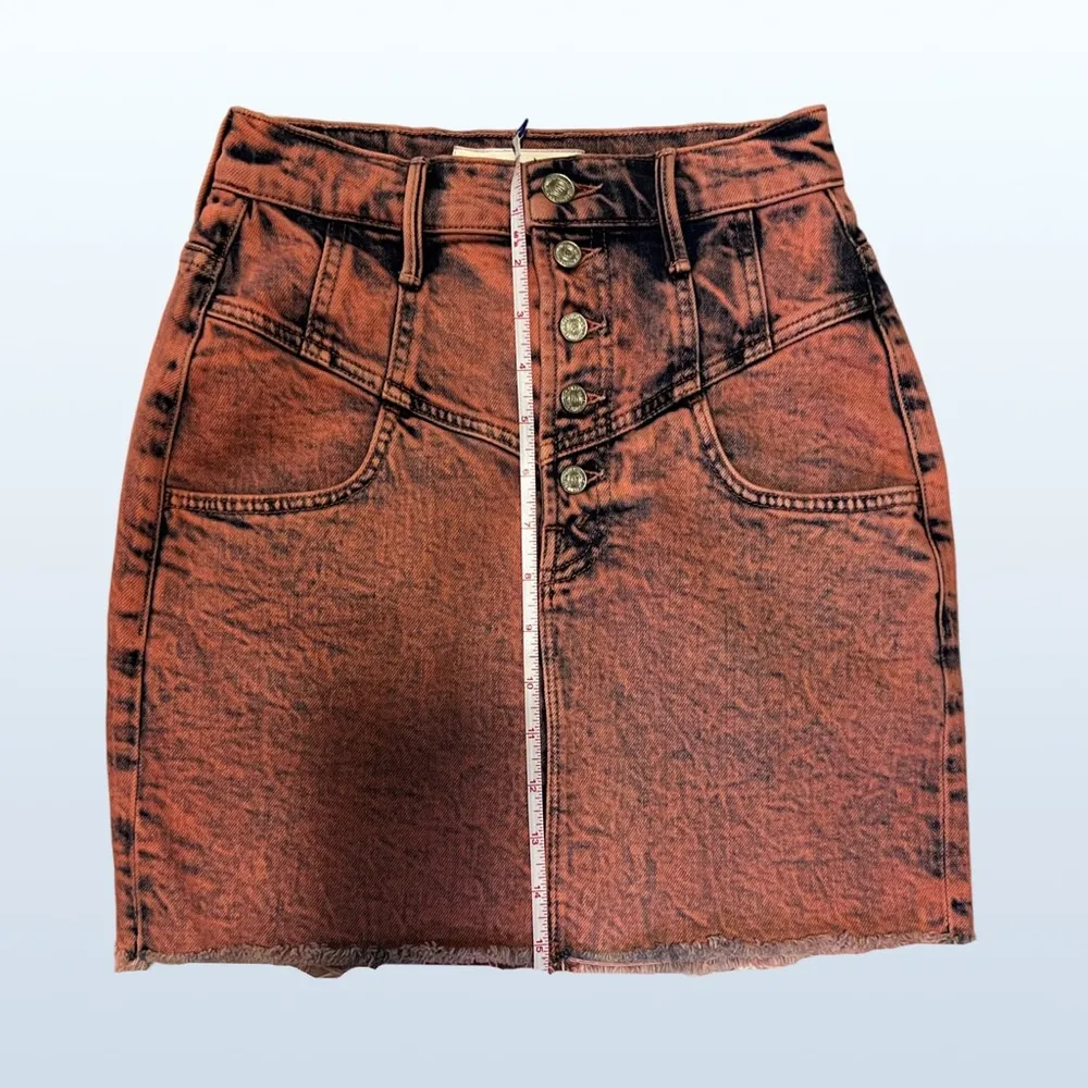 MOTHER Superior Swooner Distressed Hem A-Line Denim Acid Wash Skirt, Women’s 24 - Image 5