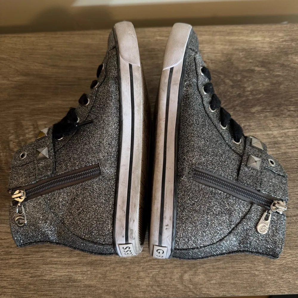 G by Guess Glitter High Top Sneakers Women’s Size 6.5 Stud Detail - Image 6