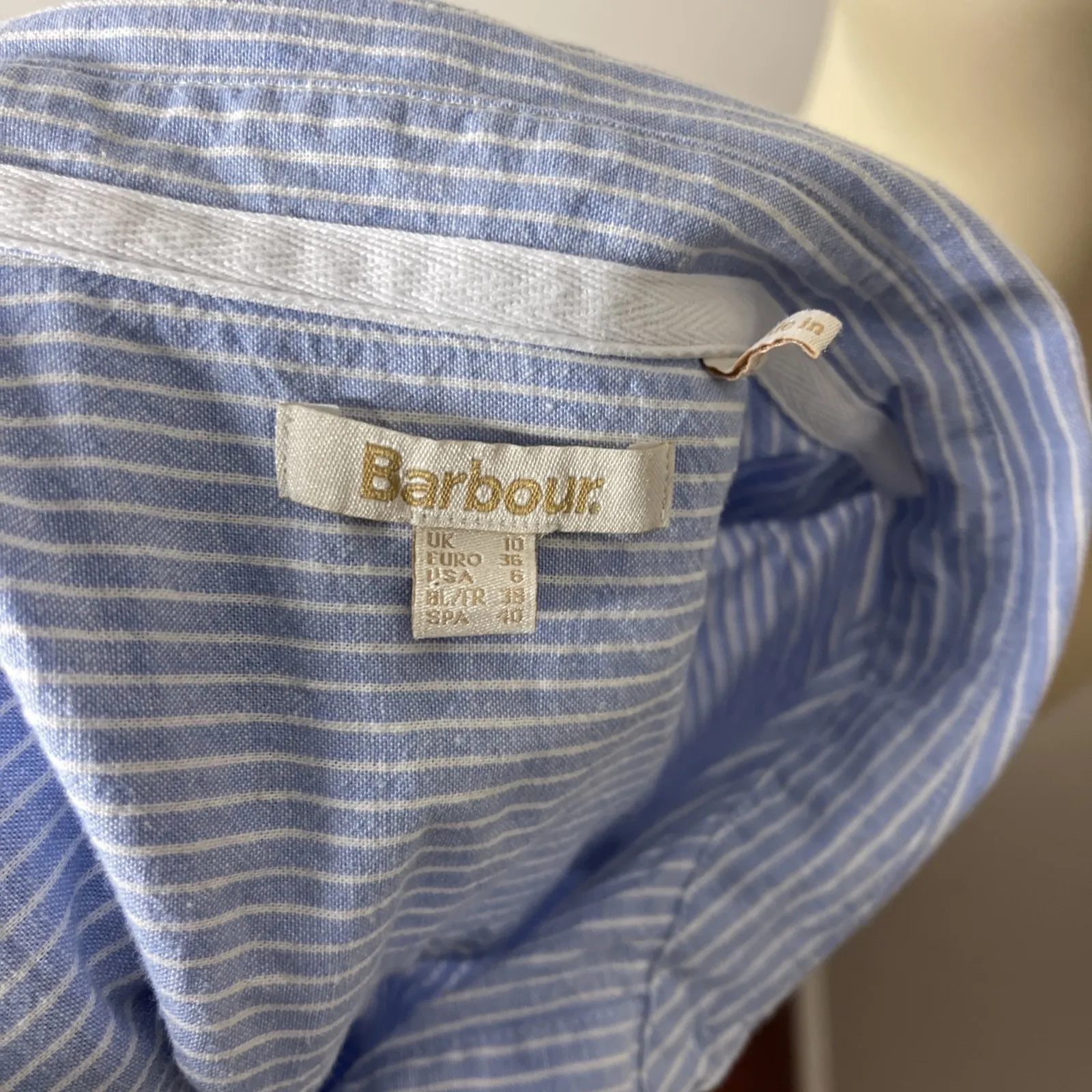 Barbour Seaglow Stripe Cotton‎ & Linen Shirtdress Sz 6 - Image 8