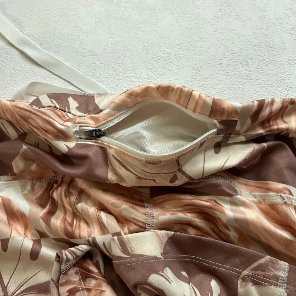 Nike Dri-Fit 3X Tropical Monstera Leaf Print Leggings | Neutral Peach Brown Acti - Image 5