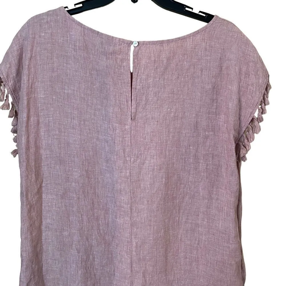 Antibes Blanc Linen Pink Fringe Sleeve Dress Size Medium - Image 6