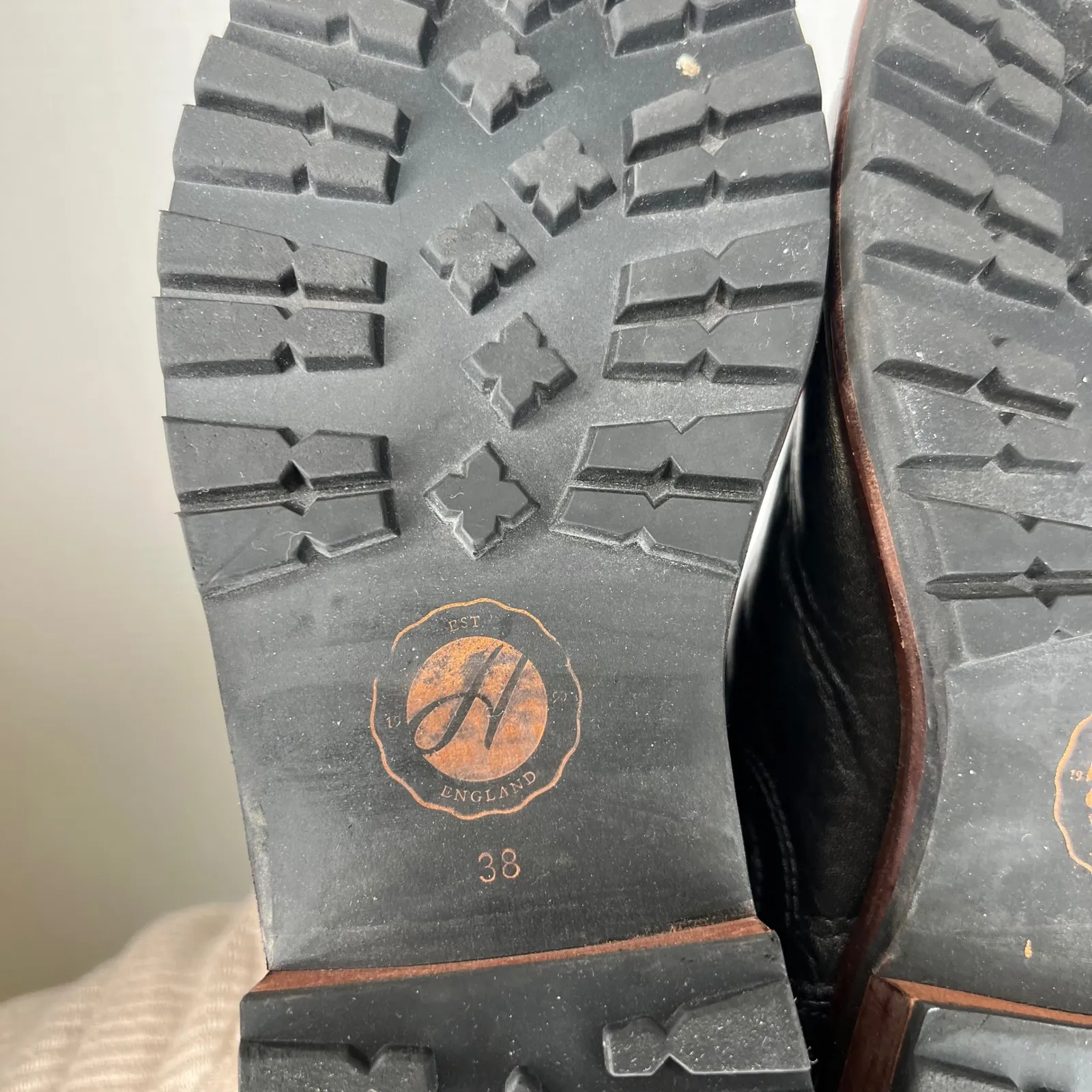 H by Hudson Bottines Black Leather Chelsea Boots Chunky Elastic Women's Size 38 - Image 8