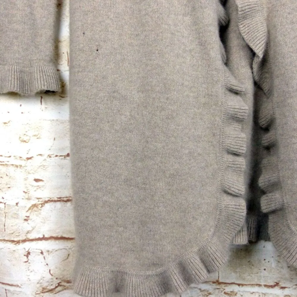 Margaret O'leary Cardigan Sweater Womens S Tan Ruffle Midi Cashmere Boho FLAWS - Image 5