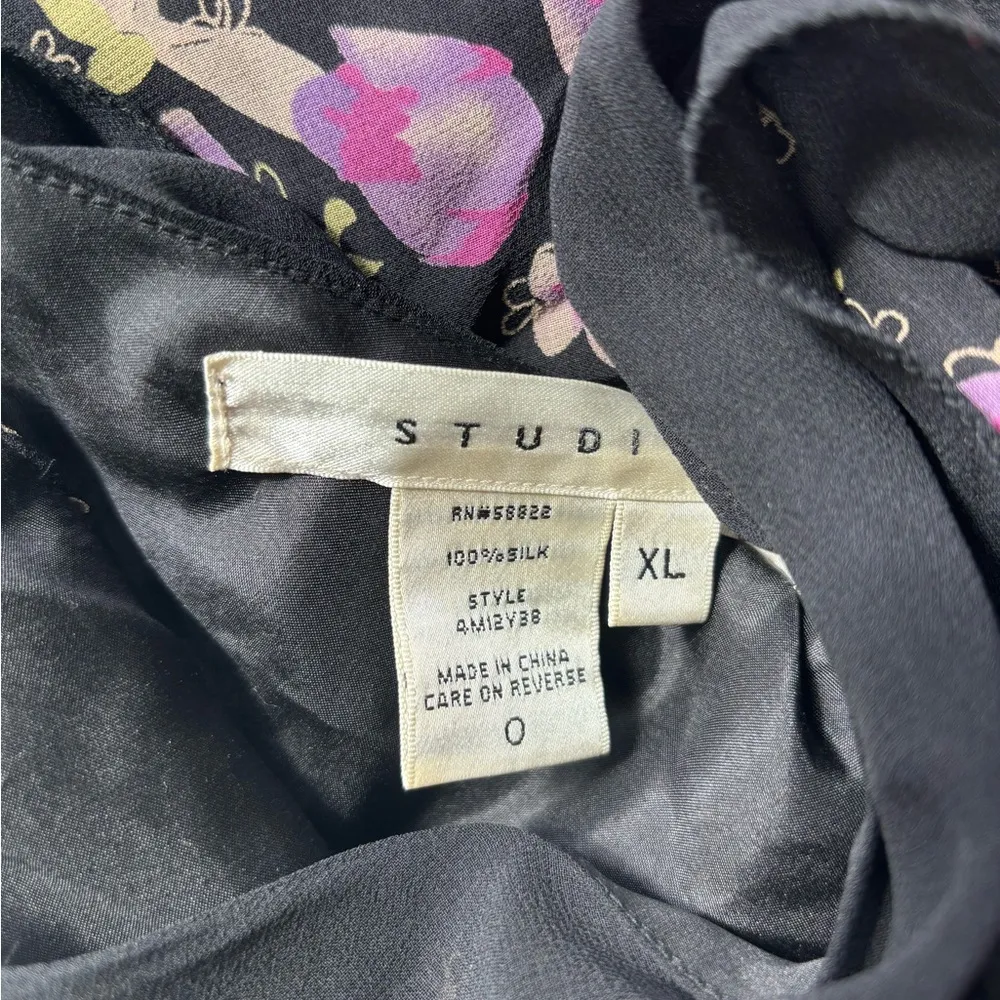 Studio M Floral Black and Purple Silk Sheer top Size XL - Image 4
