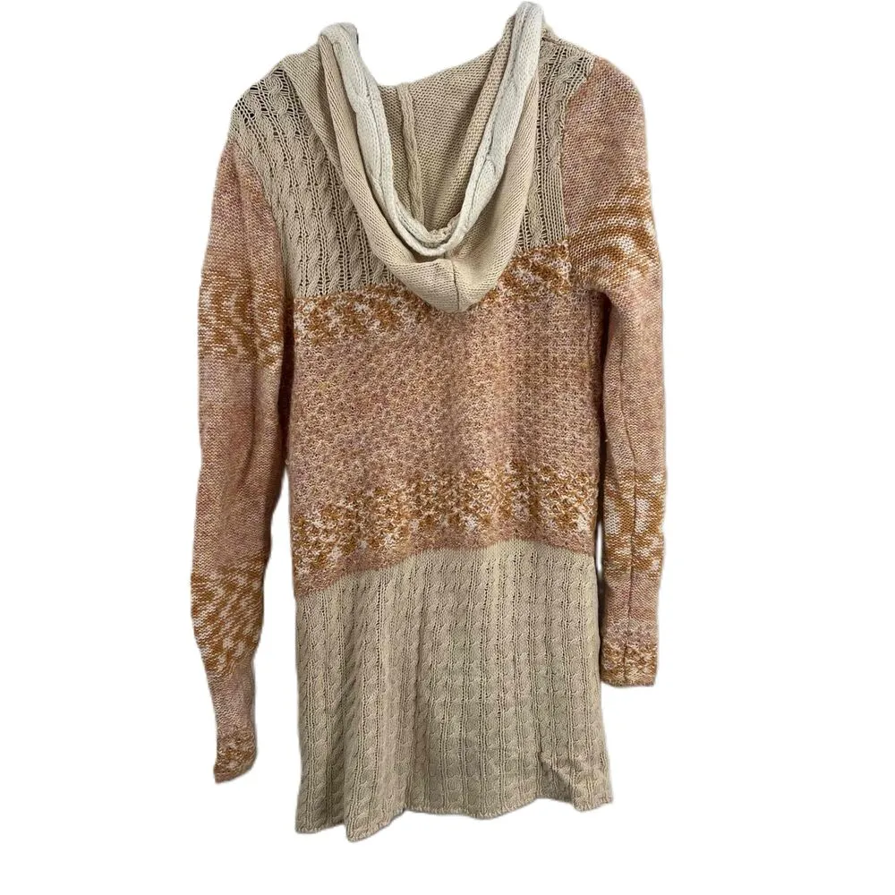 Free People Multicolor Cozy Hooded Toggle Button Chunky Knit Cardigan Womens Med - Image 4