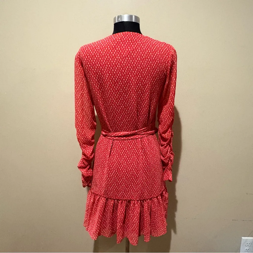 All Saints heart  Patterned ruffle wrap mini Long Sleeve  chiffon Dress S - Image 8