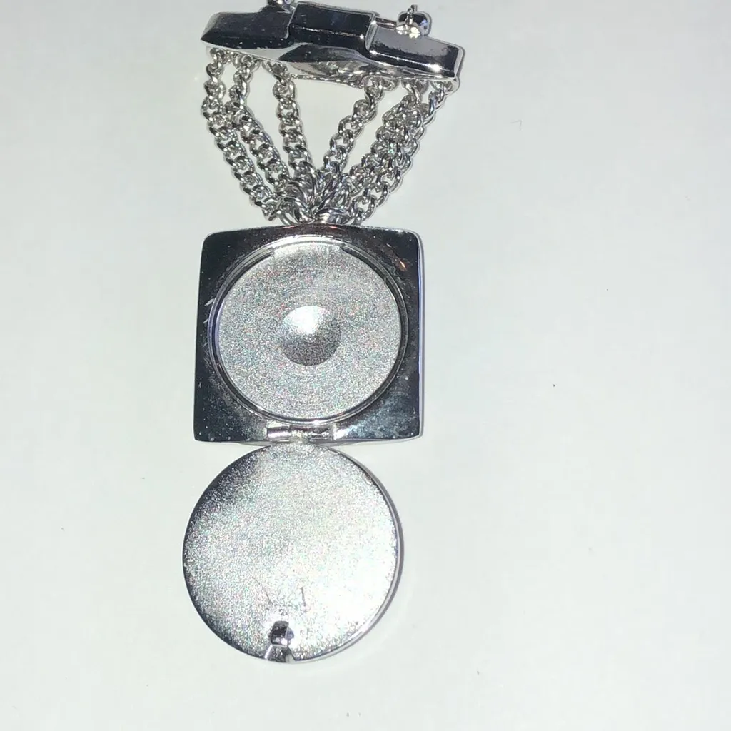 Vintage Silver Tone Chain Locket Pin Brooch - Image 4