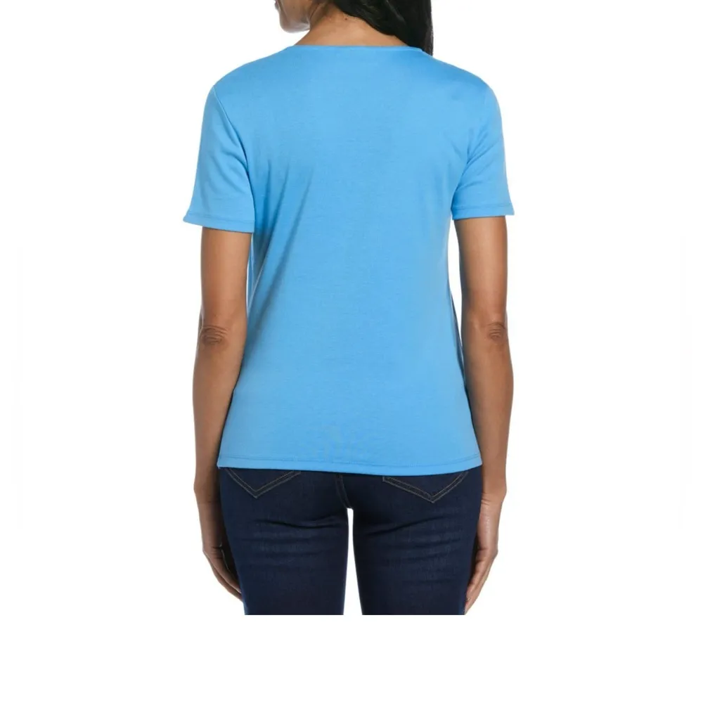 Rafaella womens Azure Blue short Sleeve square neck 100% cotton Tee Xl - Image 2