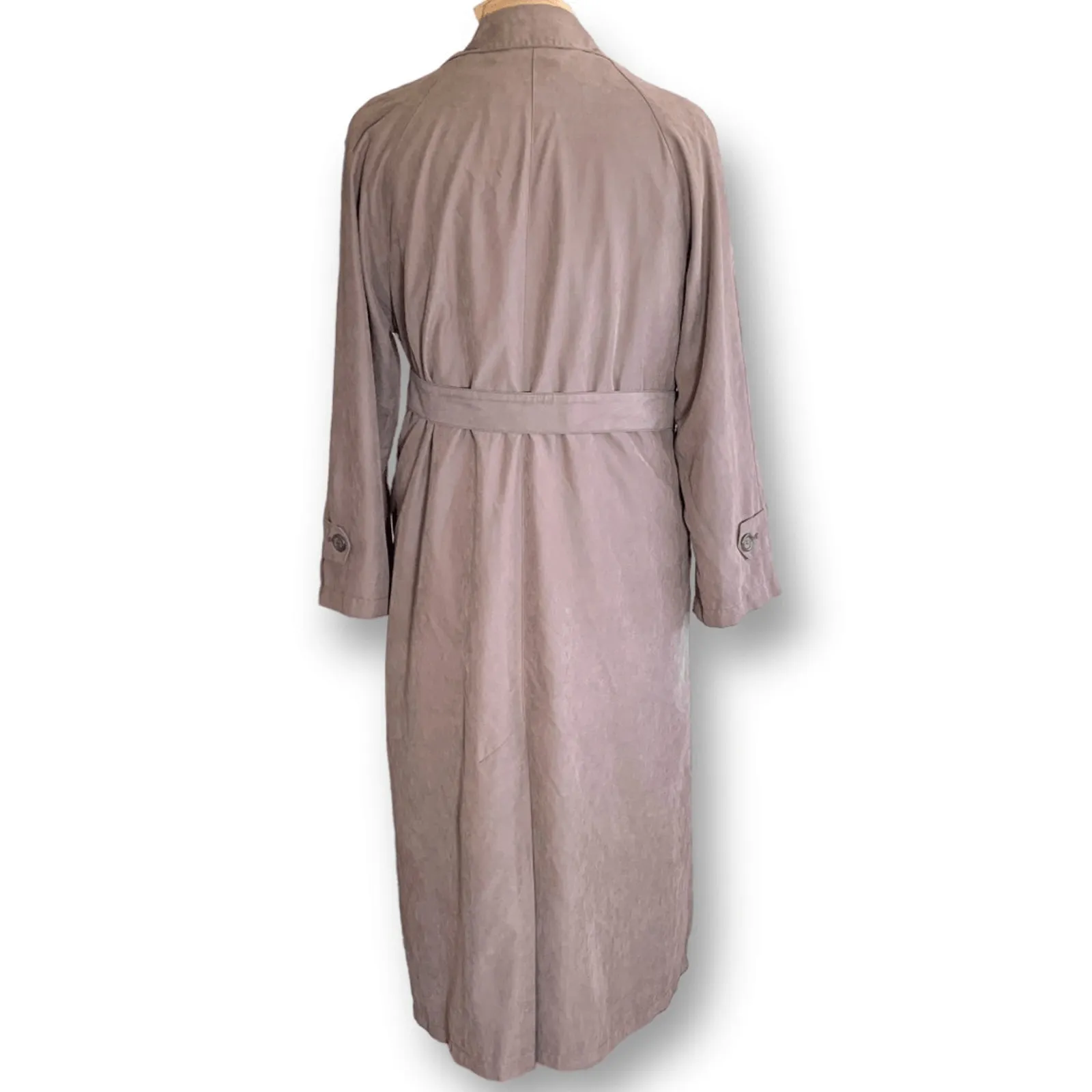 Vintage 90s London Fog Faux Suede Tan Trench Coat Belted Size 6 Zip Lining Fall - Image 4