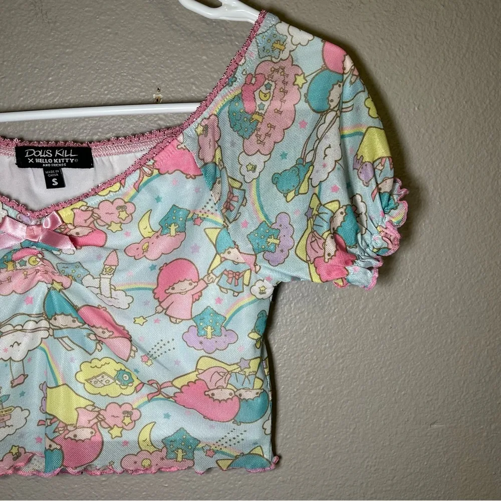 Dolls Kills x Hello Kitty Little Twin Stars mesh crop top women’s size small - Image 3