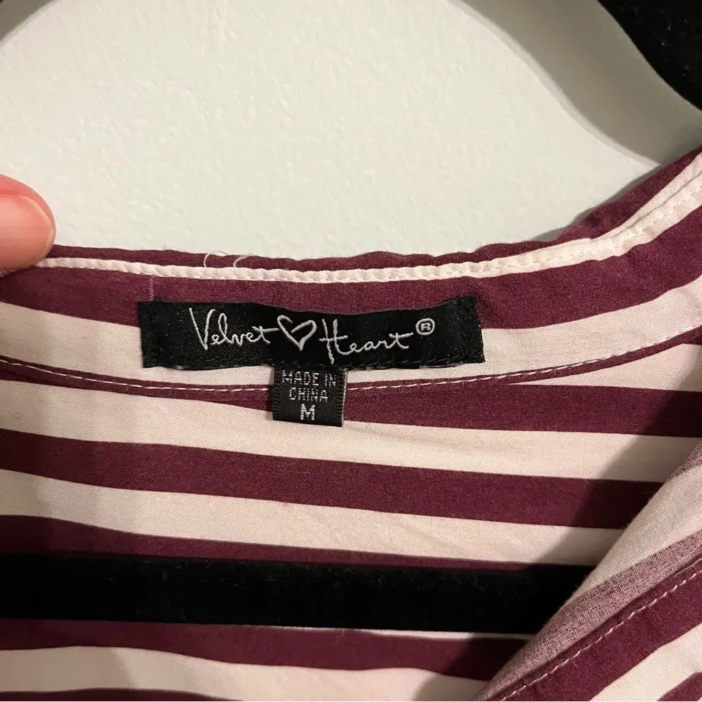 Velvet Heart Rayon Striped Button Down Blouse, Soft Rose & White, Size M - Image 8