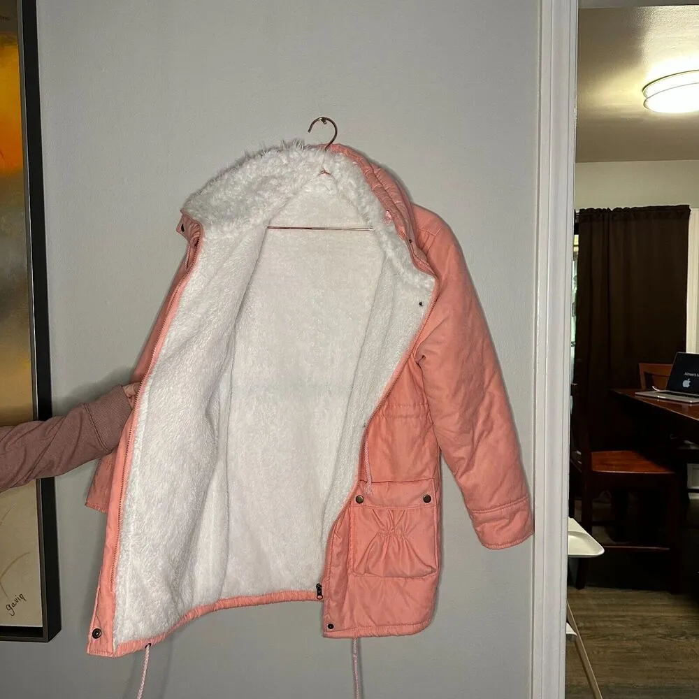 Unbranded Peach Parka Jacket Women's Size Large Long Sleeve Full Zip Snap Button - Image 10