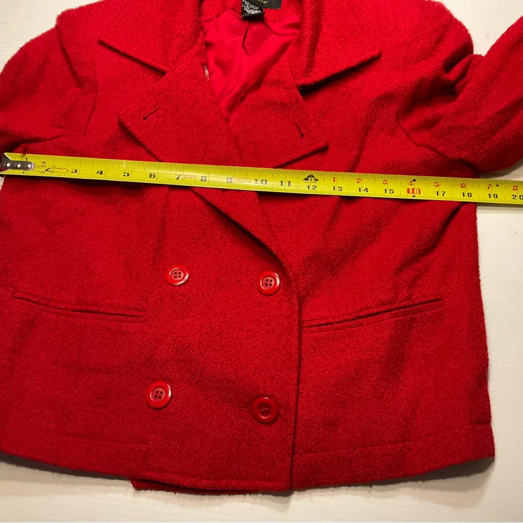 Metropolitan Double Breasted Peacoat Jacket Red ‘Boucle’ Women Sz S Y2K Classic - Image 6