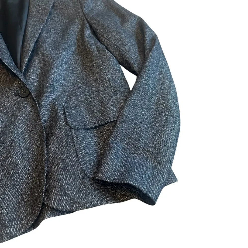 Theory Button-Down Blazer Jacket Black Grey Pockets Fitted Wool Size 4 Women's - Image 5