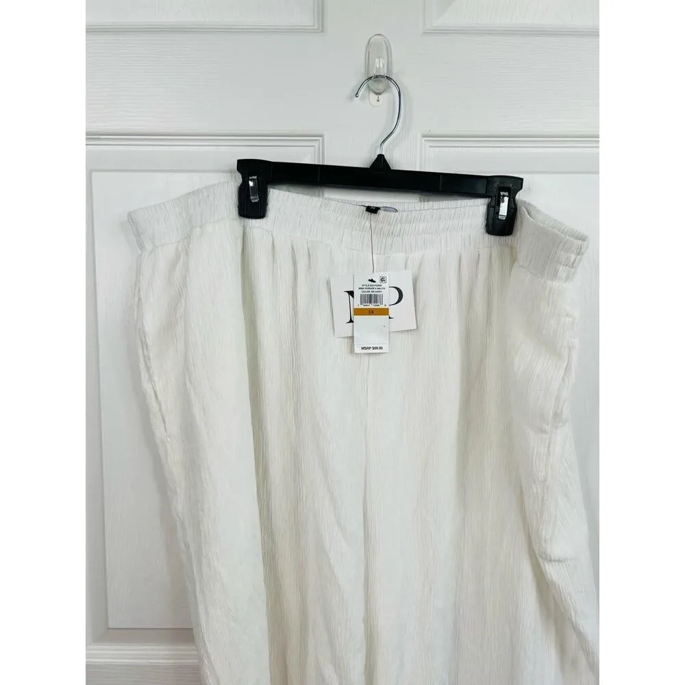 Nina Parker White Wide Leg Elastic Waist Textured Pants Pull On Size 3X - Image 7