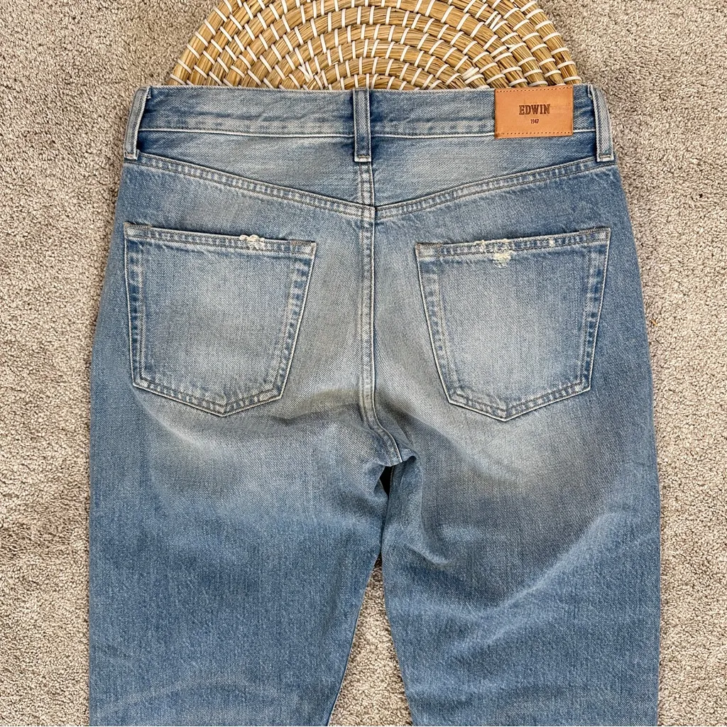 Edwin Women’s CAI Classic Straight Leg Jeans Button Fly High Rise Blue Shiled 26 - Image 6