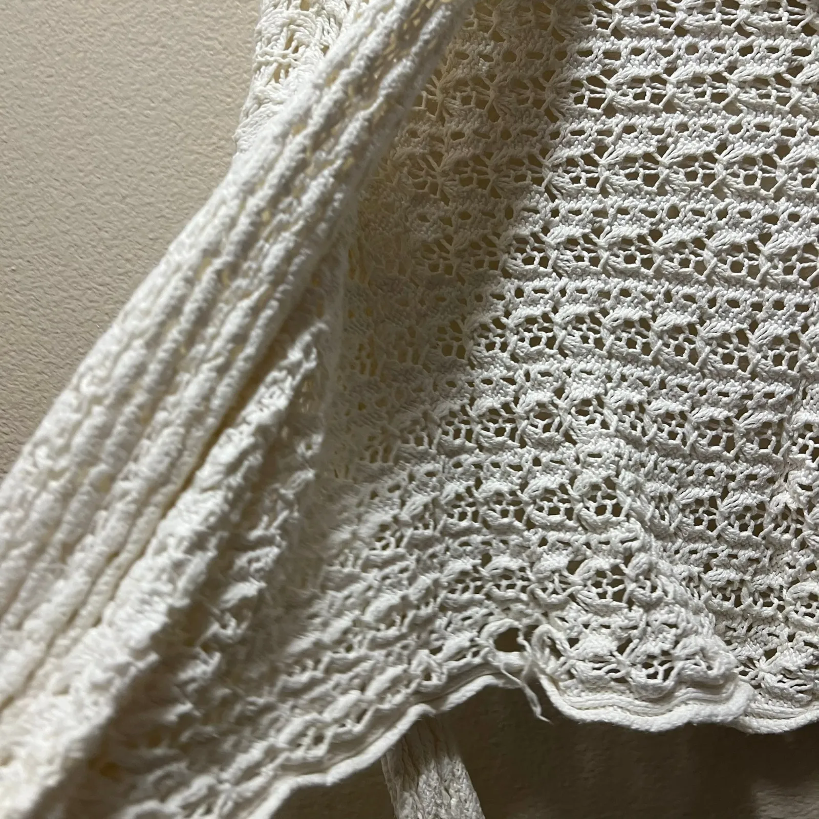 DKNY & Flair Crochet Open Knit Cardigan Sweater White Cotton Open Front Sz OS - Image 5