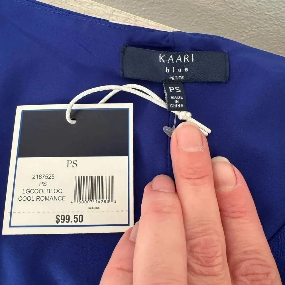 NWT Kaari Blue size S blue pink grey floral cold shoulder A-line dress V Neck - Image 8