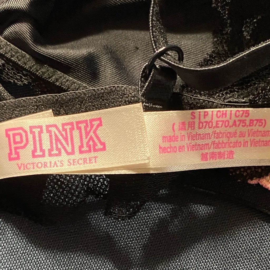 Victoria's Secret Black triangle Bralette with Pink Floral Embroidery - Image 5