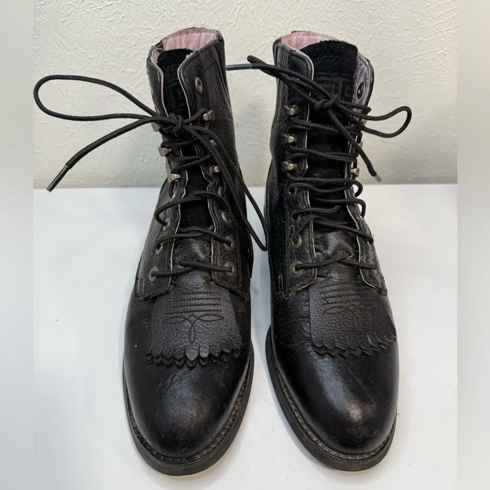 Ariat Heritage Lacer II Black Deertan Roper Boots Size 7C Narrow EUC - Image 2