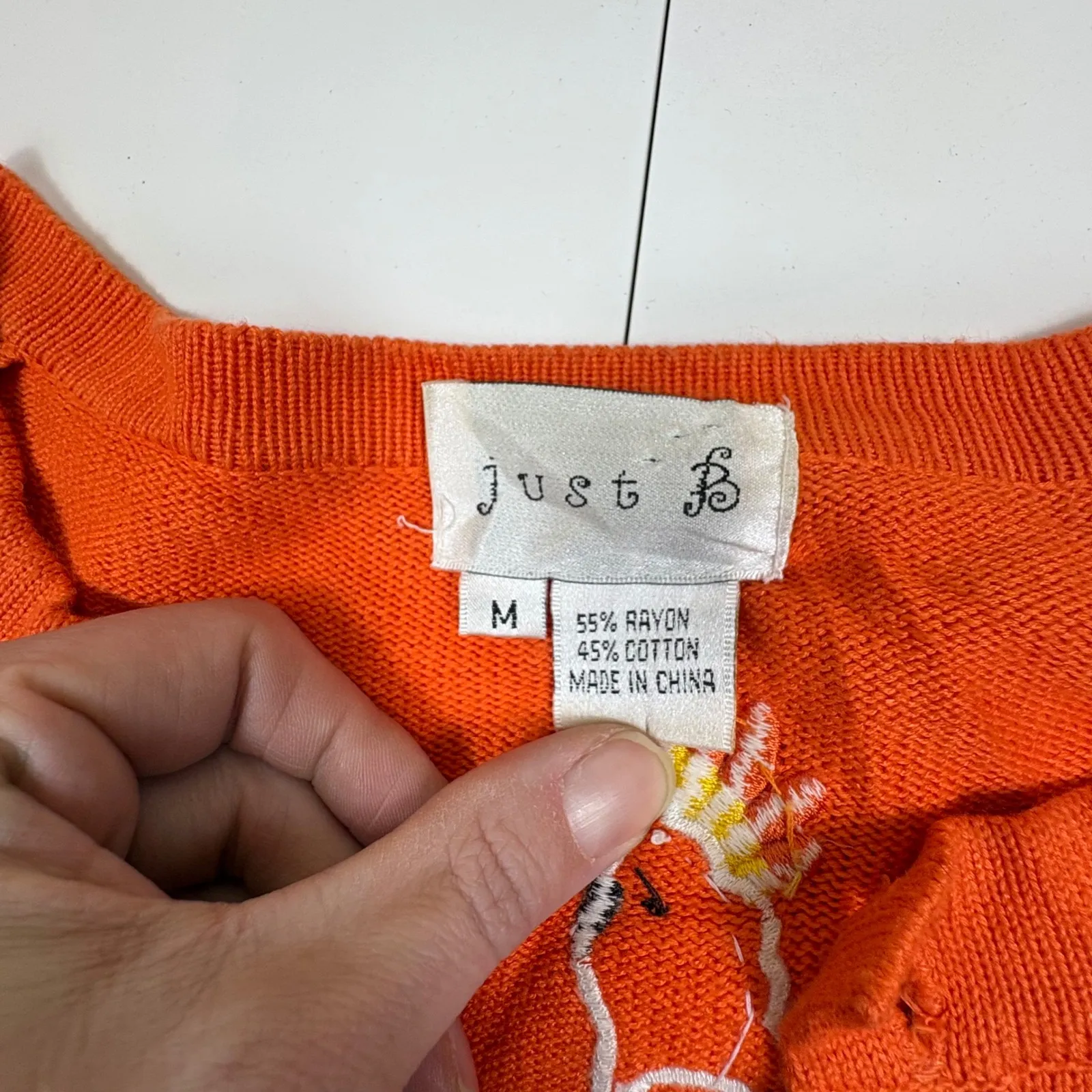 Just B Parrot Bird Tropical Embroidered Striped Cardigan Sweater Orange Pink M Size M - Image 11
