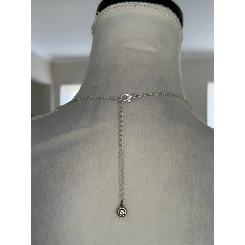 1946 brushed silver tone Black leather Cord Pendant chain necklace Silver Black - Image 5