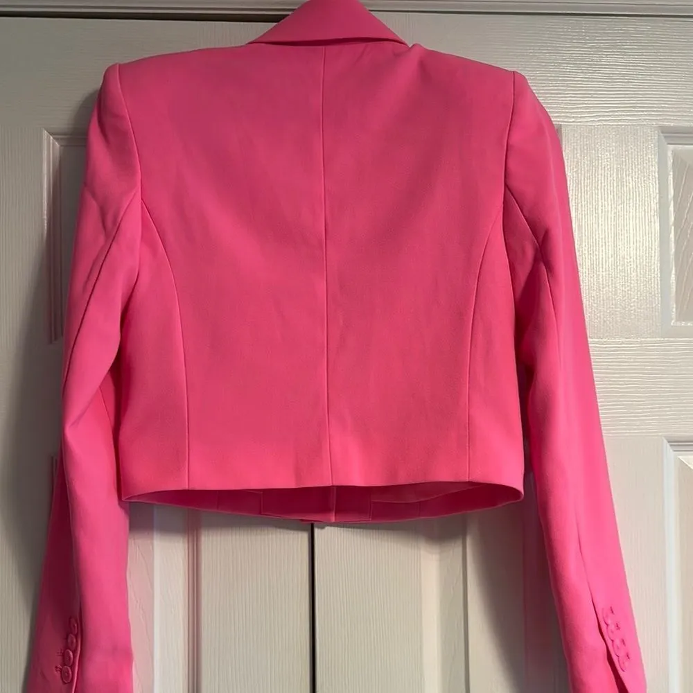 EXPRESS Cropped Elegant Neon Pink One Button Women's Blazer Size XS - Image 6