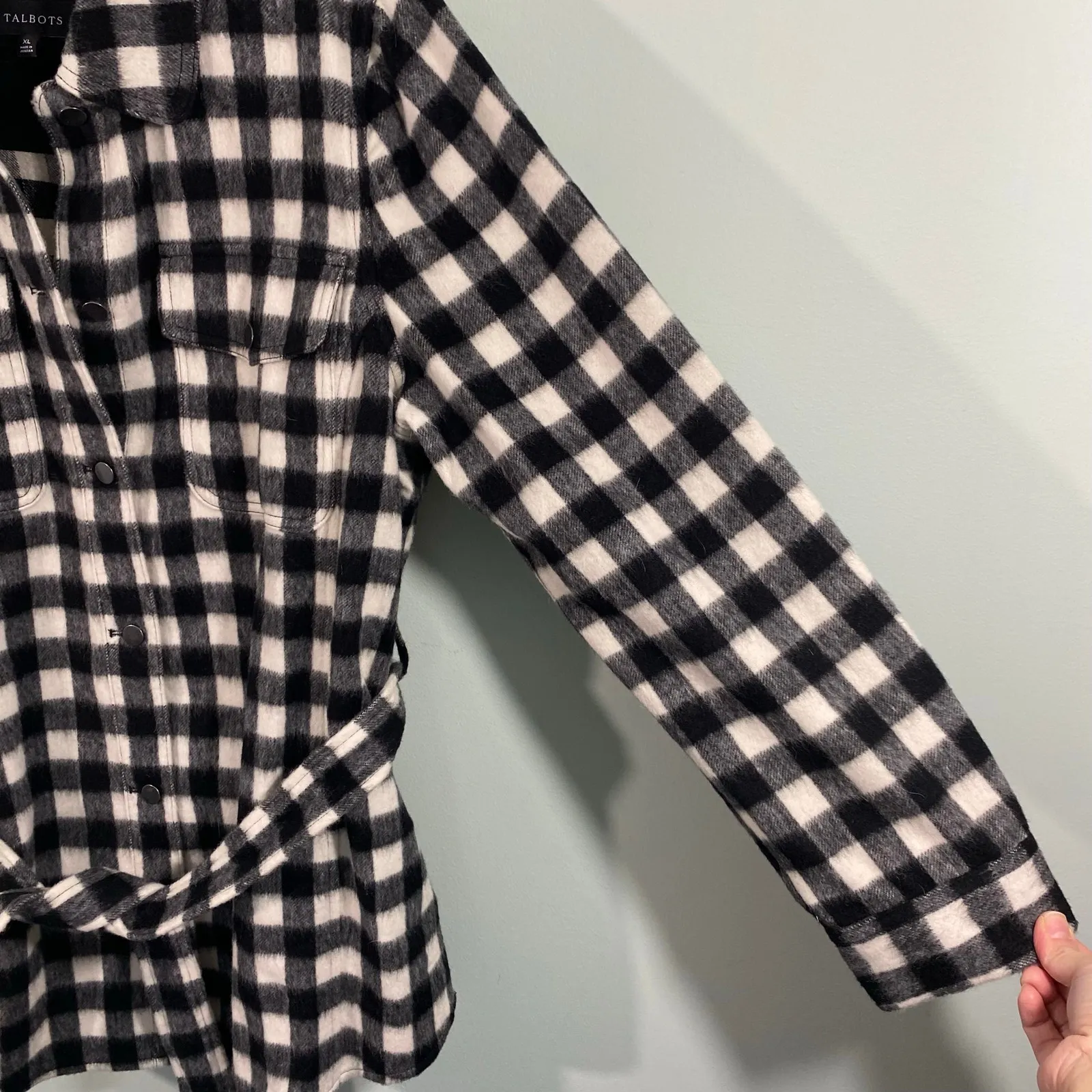Talbots Women Black & White Gingham Italian Fabric Belted Shirt Jacket Size XL - Image 6