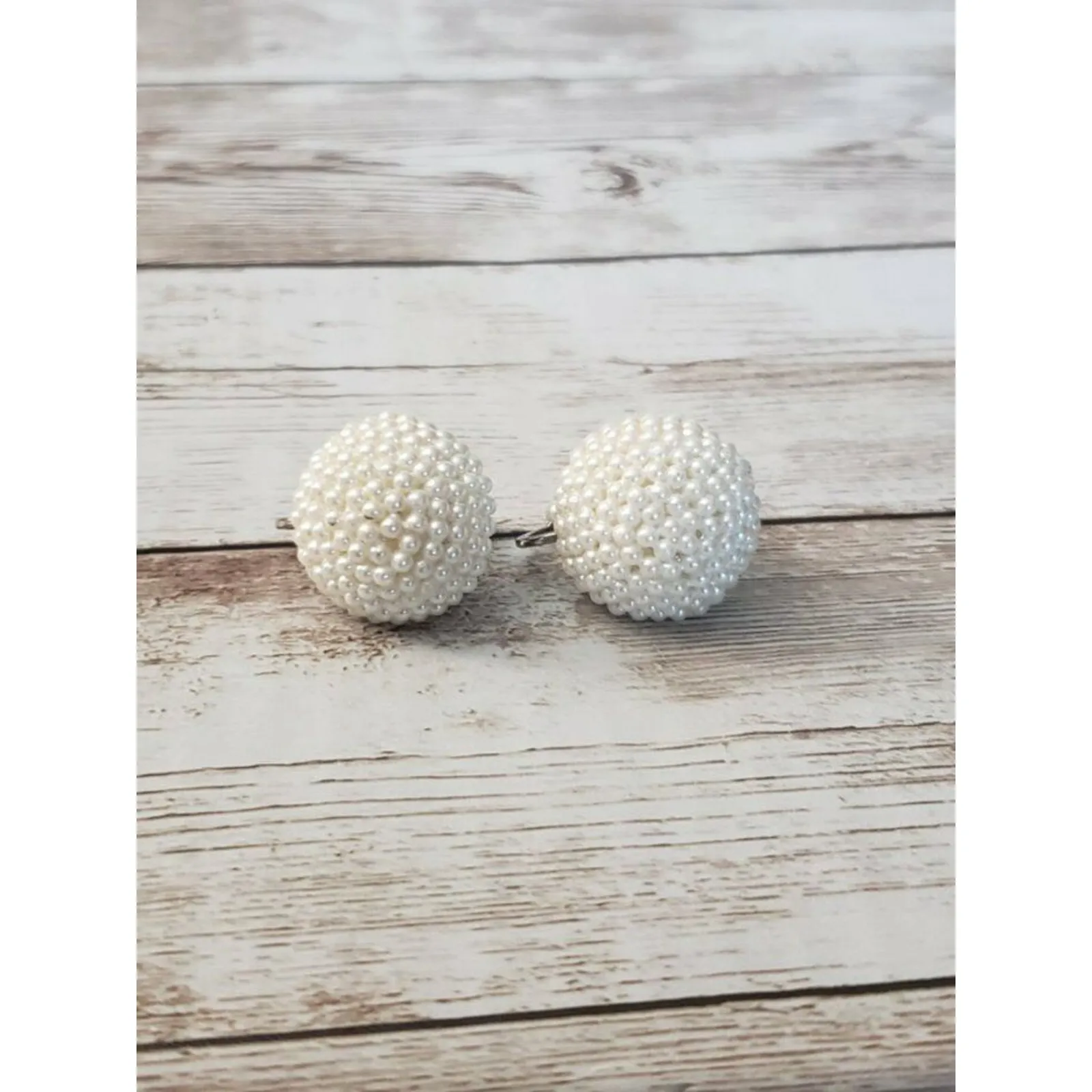 Vintage Clip On Earrings Faux Pearl Wrapped Dome Just Over 0.75" Wide - Image 2