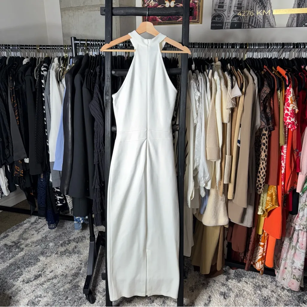 Marcella NYC Small White Knit Halter High Neck Sleeveless Maxi Slit Dress - Image 9