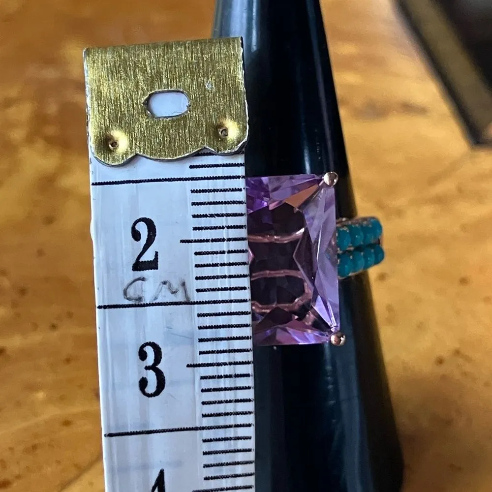 Rose de France Amethyst Sleeping Beauty Turquoise Sterling Silver Ring Size 8 Blue - Image 7