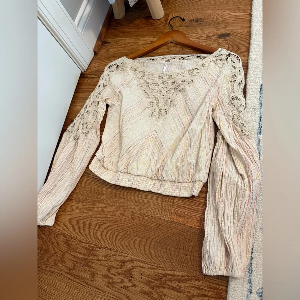 Free People Womens Cotton Crochet Floating Memories Stripes Top Sz XS - Image 5