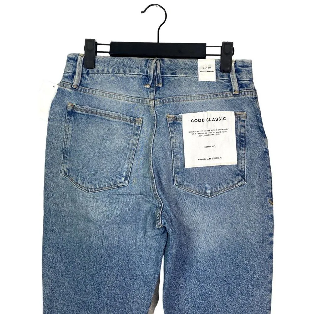 NWT Good American Classic Weekender Distressed Straight Leg Jean 2 26 Blue #3093 - Image 9