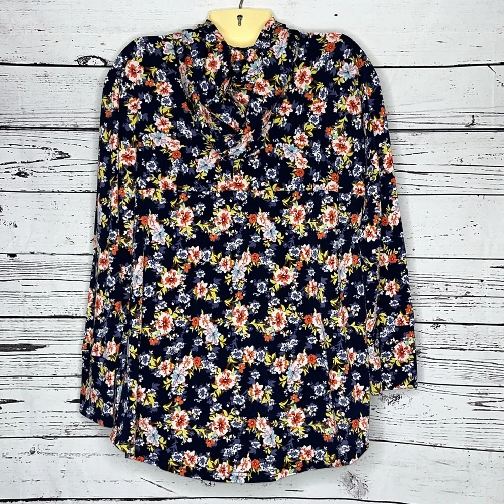 LuLaRoe NWOT Size L Blue - Floral Print Long Sleeve Amber Hoodie Sweatshirt - Image 3