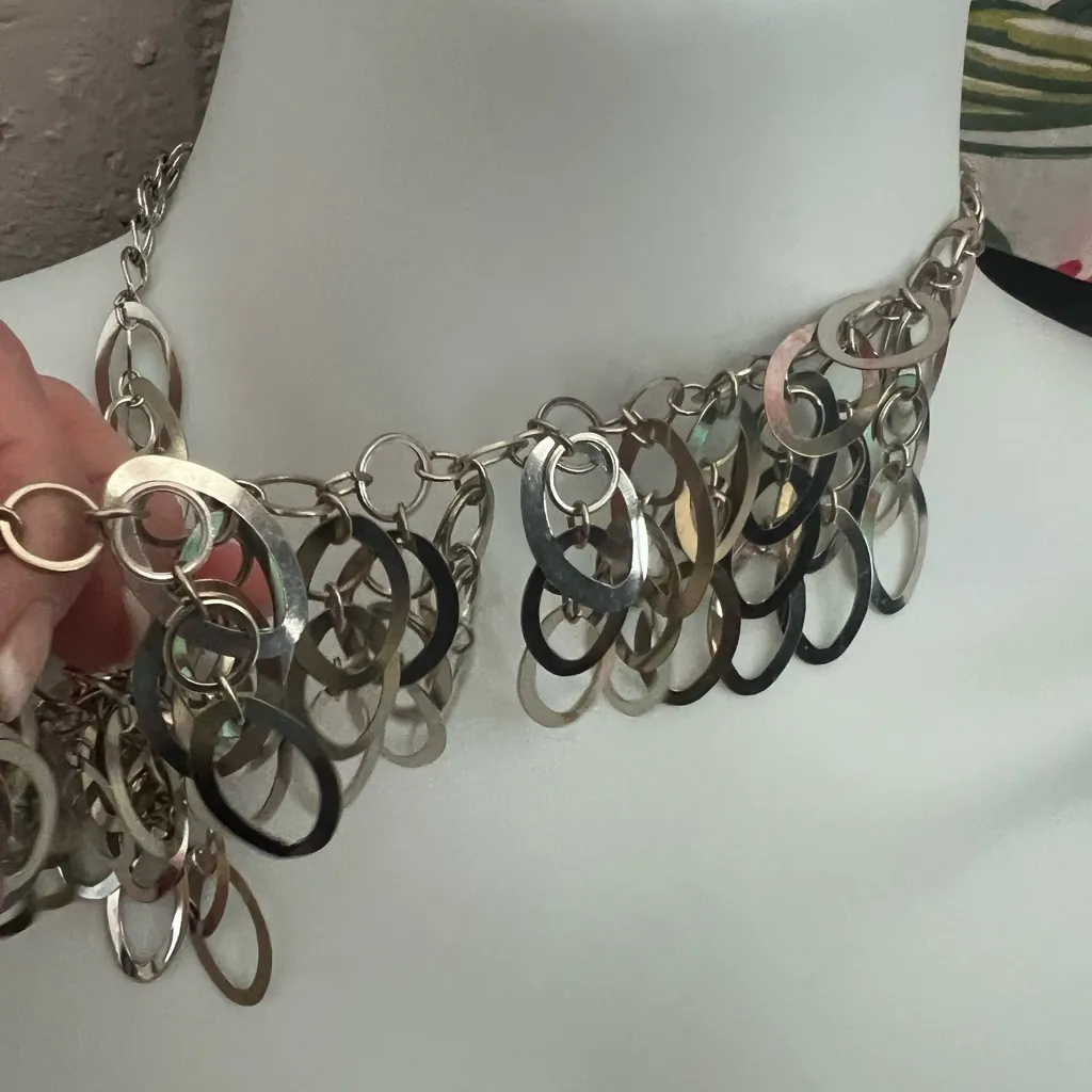 Silver Mixed Metal Tear Drop pendants single chain Statement piece small - Image 3