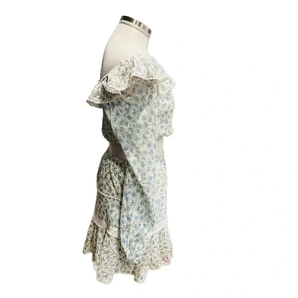 HOUSE OF HARLOW 1960 2 PIECE SET SKIRT AND TOP FLORAL SIZE XS Green - Image 4