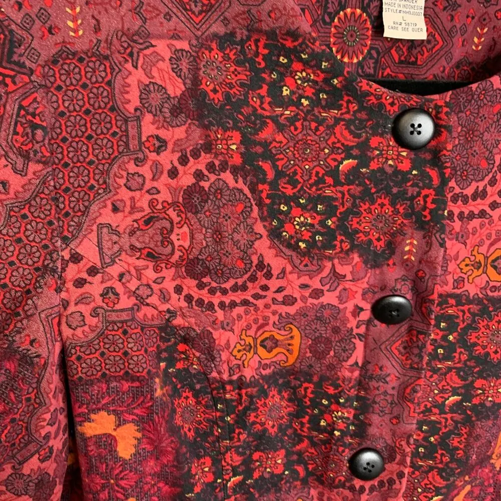Vintage Paisley Pattern Sz Large Blazer Pink Red Black - Image 4