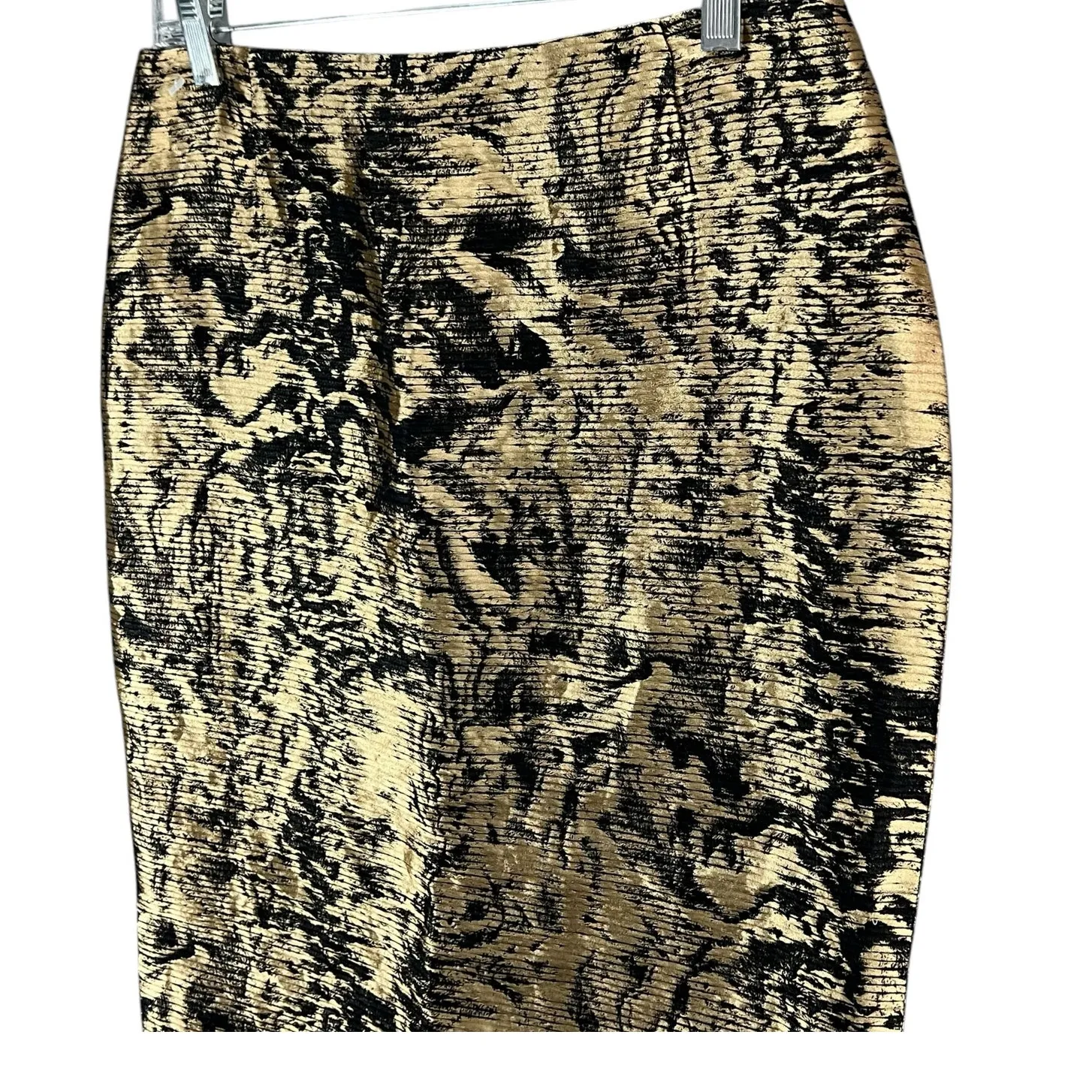 Escada Pencil Skirt US 4 Black Gold Linen Silk Blend Brocade Abstract Glamour - Image 3