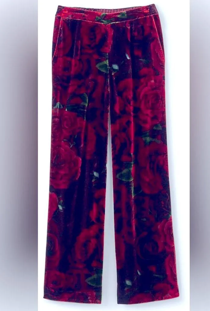 Soft Surroundings red velvet floral wide leg pants. Size PS. NWT. - Image 5