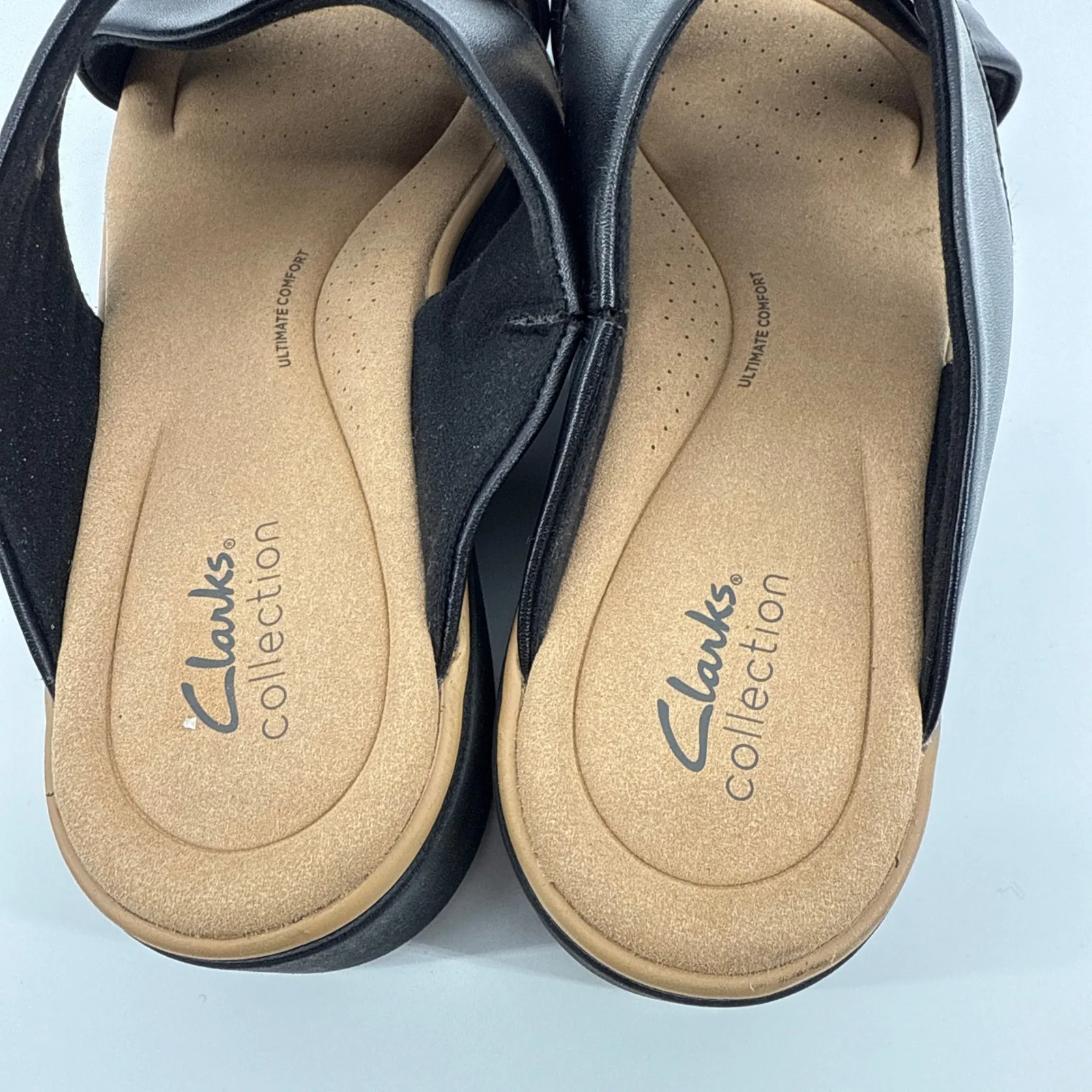 Clarks Jillian Gem Wedge‎ Sandal Black Leather Criss Cross Slip On Unworn SZ 11 - Image 6