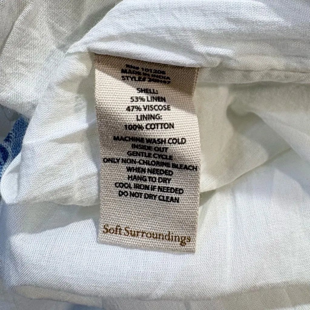 Soft Surroundings Linen Blend Tiered Ruffle Skirt – Blue Floral Paisley Sz M 💚 - Image 9